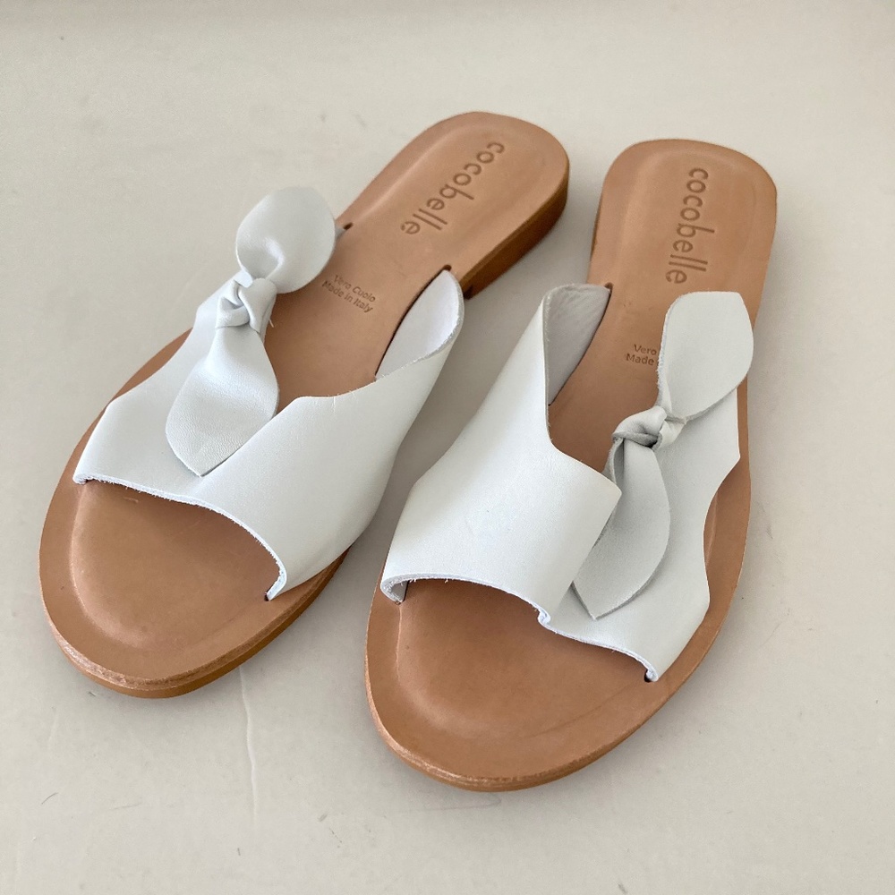 NWOT Cocobelle Anthropologie Fiorella White Leather Bow Sandals Sz 9/40